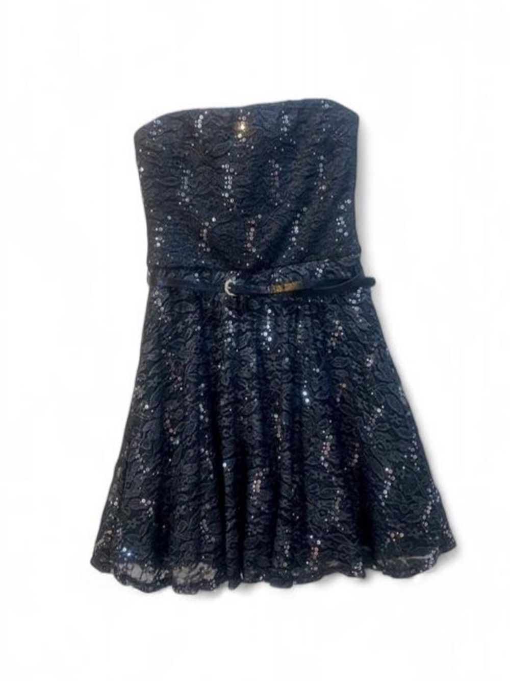 Love Reign Black Sequin Strapless Party Dress with Belt